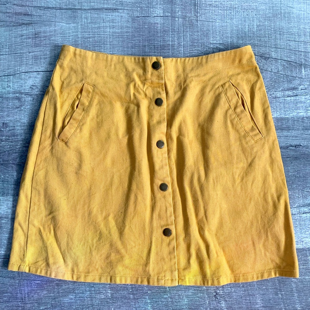 Mustard Aline High Waisted Button Front Skirt
